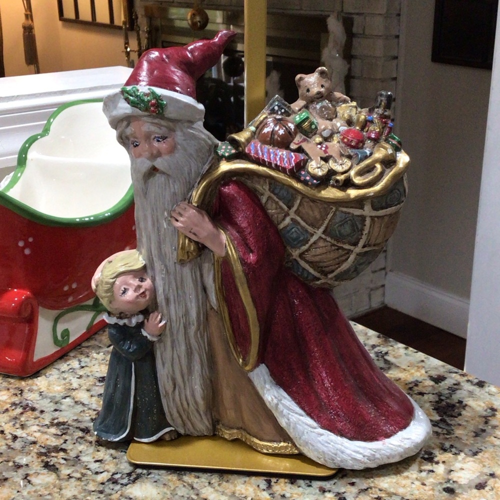 Vintage Ceramic Old World Santa and Child Figuring Hand Painted Statue